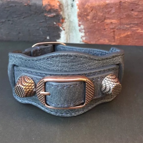 BALENCIAGA Moto Cuff Bracelet Leather SZ S Gray - Picture 3 of 8